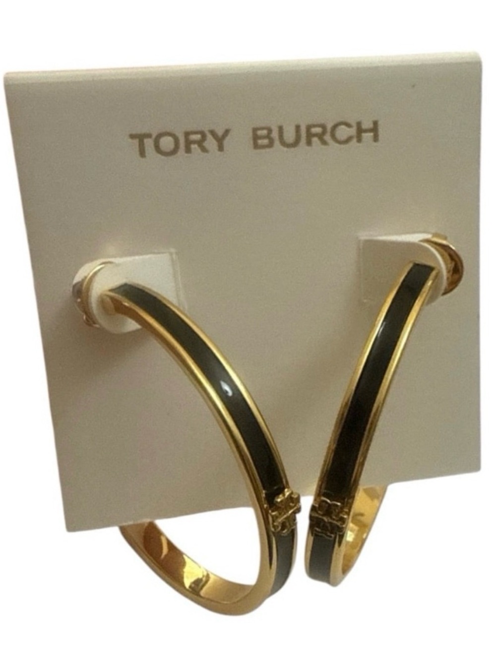 Tory Burch Gold LargeHoop Earrings with Black Enamel - Picture 3 of 6